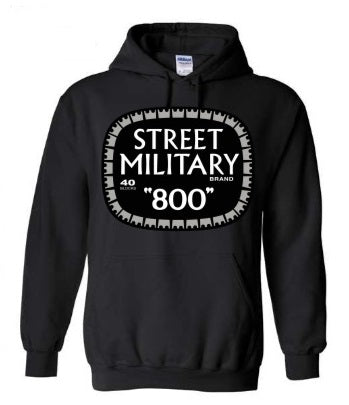 Street Military Brand Black Hoodie- Black, White, & Gray Logo