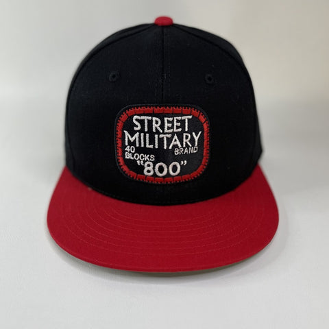 Street Military Brand Snapback Hat- Black, Red, & White