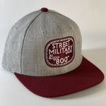 Street Military Brand Snapback Hat- Burgundy & Light Gray