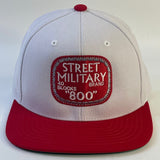 Street Military Brand Snapback Hat- White, Red, & Gray