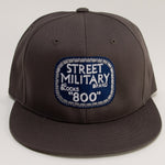 Street Military Brand Snapback Hat- Dark Grey, Blue, & White