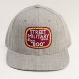Street Military Brand Snapback Hat- Light Grey, Maroon, & Gold
