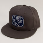 Street Military Brand Snapback Hat- Dark Grey, Blue, & White