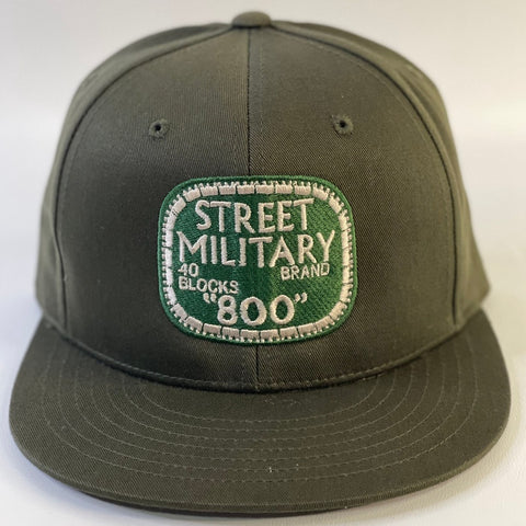 Street Military Brand Snapback Hat- Olive Green, Dark Green, & Gold