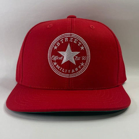 Street Military Classic Snapback Hat- Red & White