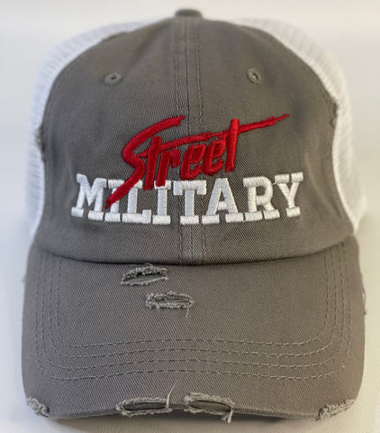 Women's Street Military Signature Ponytail Hat- Red & Gray