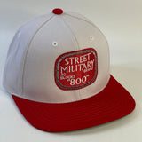 Street Military Brand Snapback Hat- White, Red, & Gray